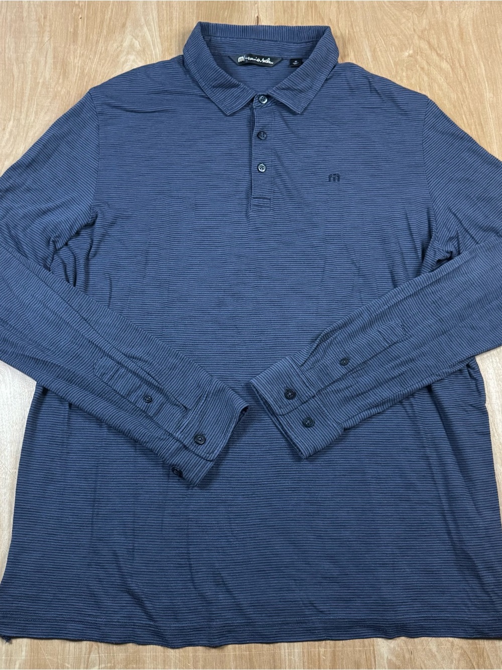 Travis Mathew Mens Gray & Black Striped Long Sleeve Polo Shirt Xl.
